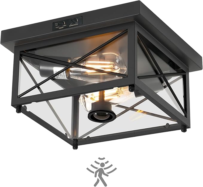 Outdoor Ceiling Light Fixture, Motion Sensor Outdoor Porch Light Ceiling Mount by GOEBLESON