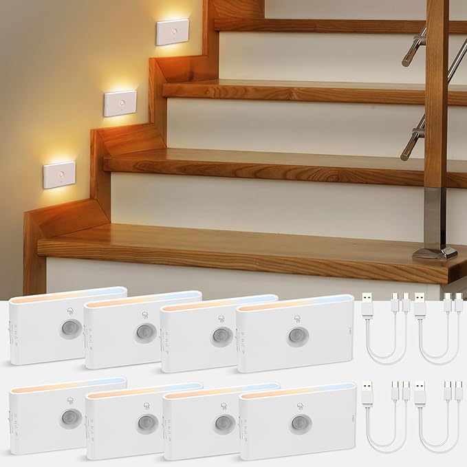 wowatt Rechargeable Motion Sensor Stair Light, Whtie Automatic Lights - Image 9