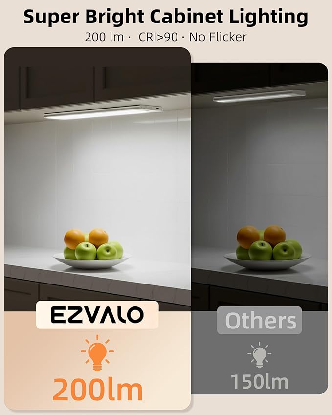 EZVALO 200LM Super Bright Under Cabinet Lighting Wireless, 5000mAh Rechargeable - Image 3