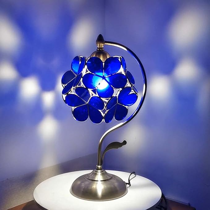 Bieye L10750 Tiffany Style Stained Glass Flower Petal Table Lamp - Image 2