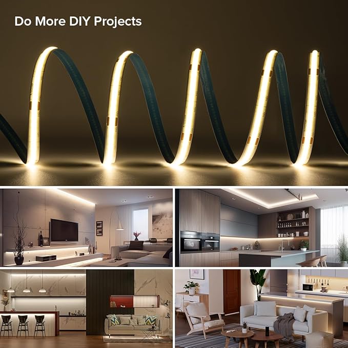 16.4FT DC12V COB LED Strip 4000K Natrual White 320LEDs Flexible High Density - Image 8