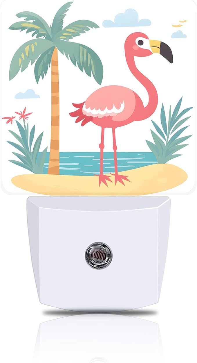 Flamingo on Tropical Island Night Light, Plug-in Nightlight by FOISIIAEA