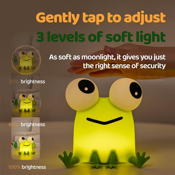 Frog Night Light for Kids, Rechargeable Bedside Touch Lamp, - Image 3