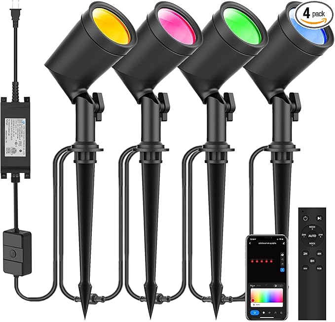 ZYAN Smart RGB Color Changing Outdoor Landscape Spot Lights, APP Control and by ZYAN