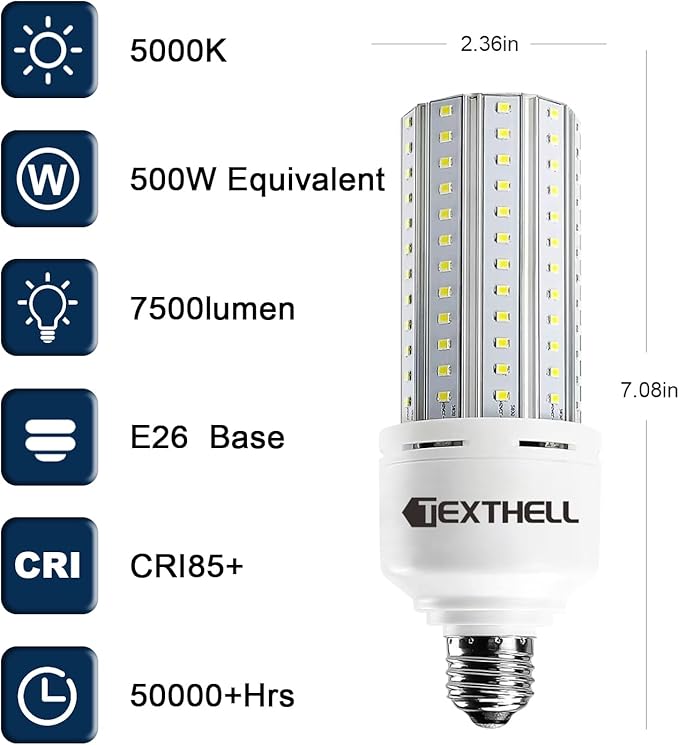 60w Led Light Bulb 500w Equivalent 7500lm 2Pack，5000K Daylight E26 Base，Bright - Image 2