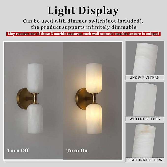 Alabaster Wall Sconce, 14in Modern Spanish Natural Marble Bathroom Vanity - Image 6