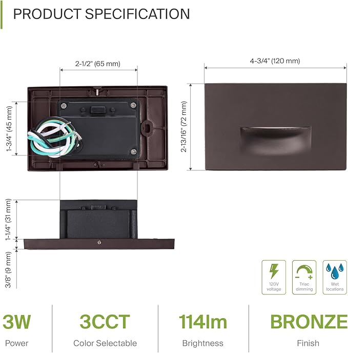 ASD LED Recessed Step Light Fixture, Outdoor & Indoor Tread Lighting | 3CCT - Image 2