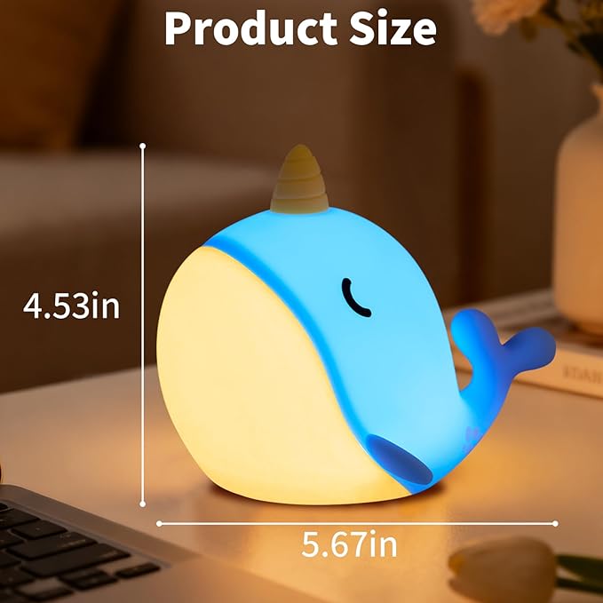 Cute Narwhal Night Light, Tap Control - Image 2
