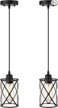 Glass Pendant Lights Kitchen Island 2 Pack, Farmhouse Industrial Cage Hanging by Osimir
