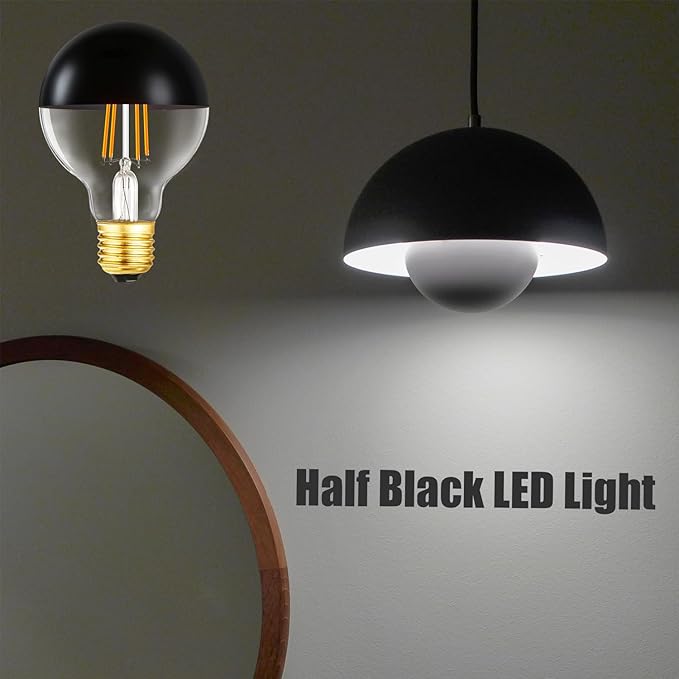 Leools Half Black LED Light Bulbs, Dimmable 6W Edison Bulbs, 4000K Daylight - Image 5