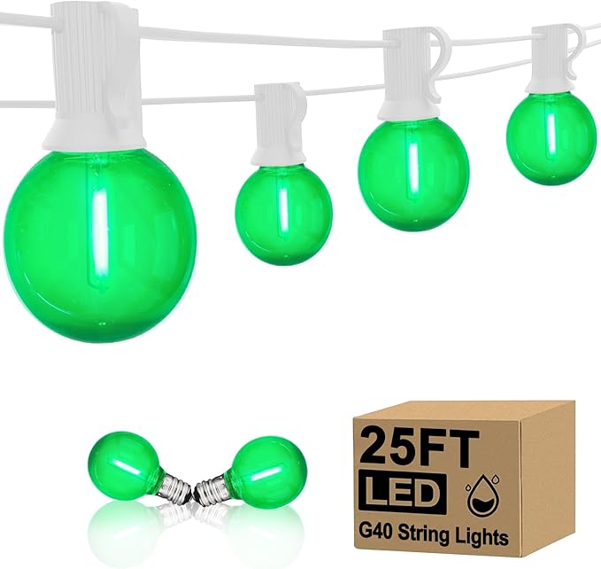 25FT G40 LED Outdoor Globe String Lights, Outdoor St. Patrick's Day Decorations by Goothy