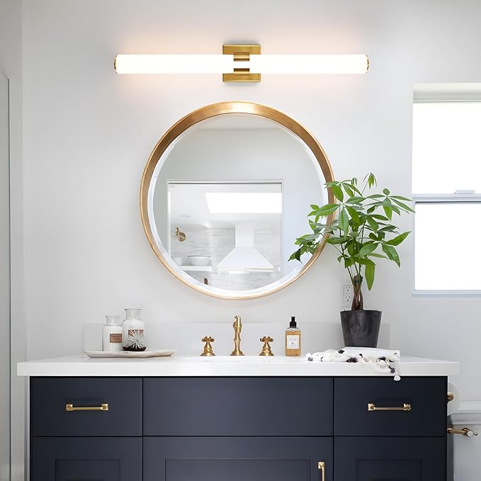 Gold Bathroom Light Fixtures Over Mirror - Image 3