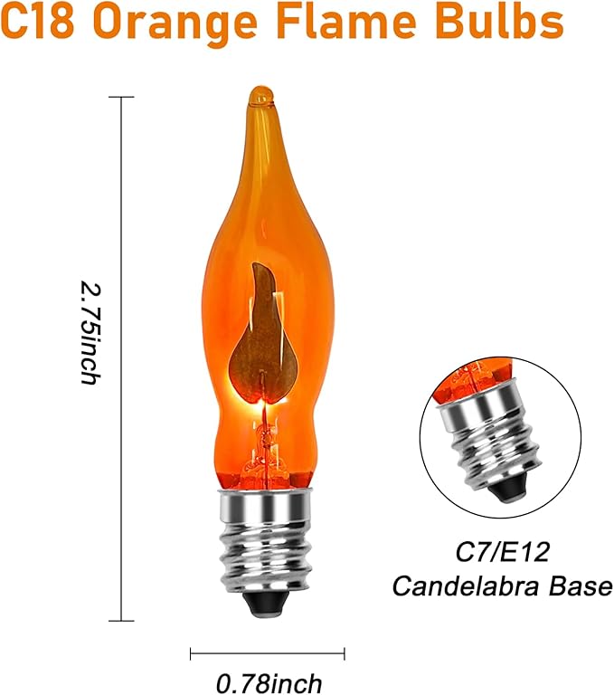 12 Pack Flicker Flame Light Bulbs, C18 Halloween Orange Flame Replacement Bulbs - Image 2