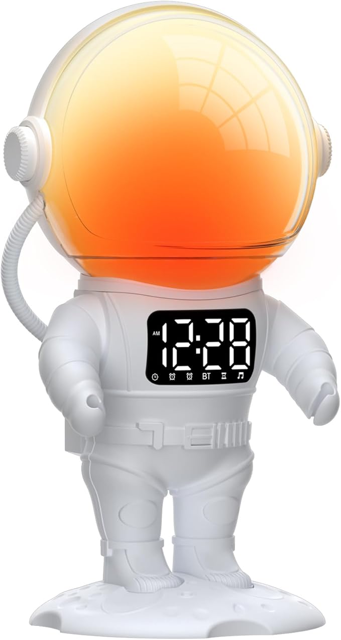 Astronaut Sunrise Alarm Clock for Kids, 22 Dimmable Nightlights, Dual Digital by AFEXOA