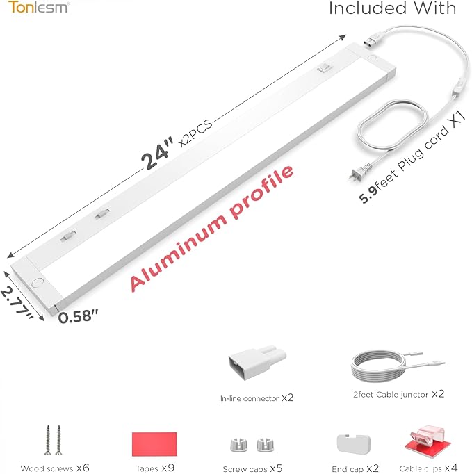 Under Cabinet Lighting Plug in, 24 Inch14W 120V Super Bright, 3 Color - Image 9