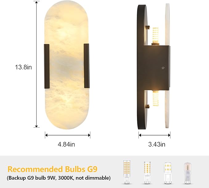 Alabaster Wall Sconce, Modern Natural Marble Wall Sconces - Image 3