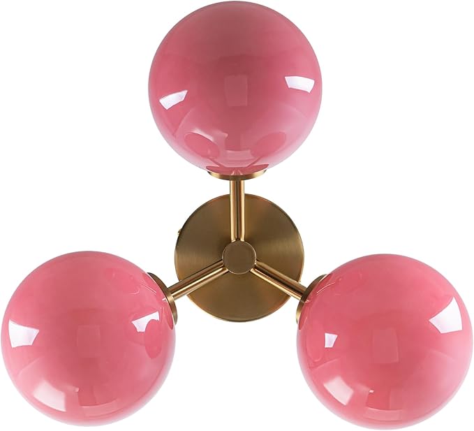 Pink Semi Flush Mount Ceiling Light Fixture, 3 Light Opal Glass Globe Mid - Image 5