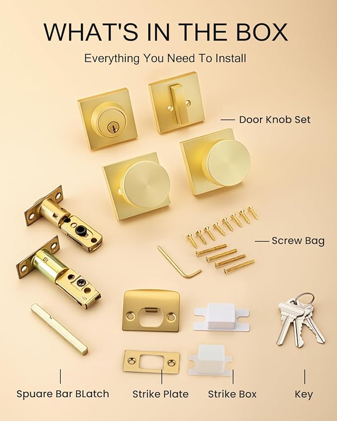Haidms Gold Door Knob with Deadbolt, Heavy Duty Gold Exterior Door Knobs - Image 8