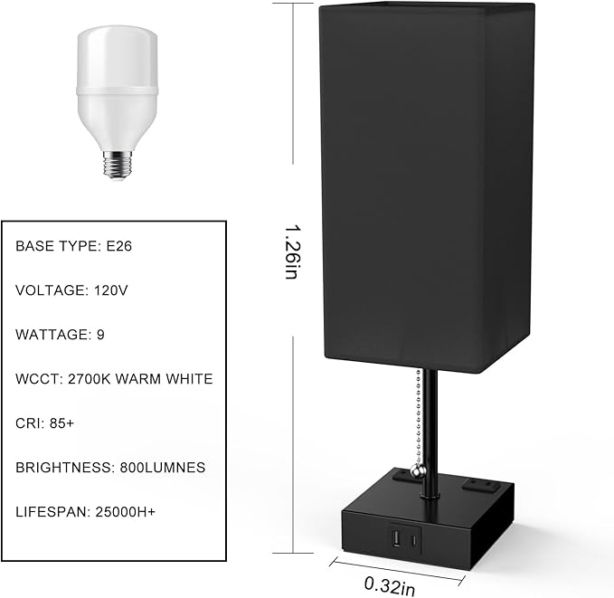 Table Lamp for Bedroom with USB, Bedside Lamp with USB C+A Charging Ports - Image 7