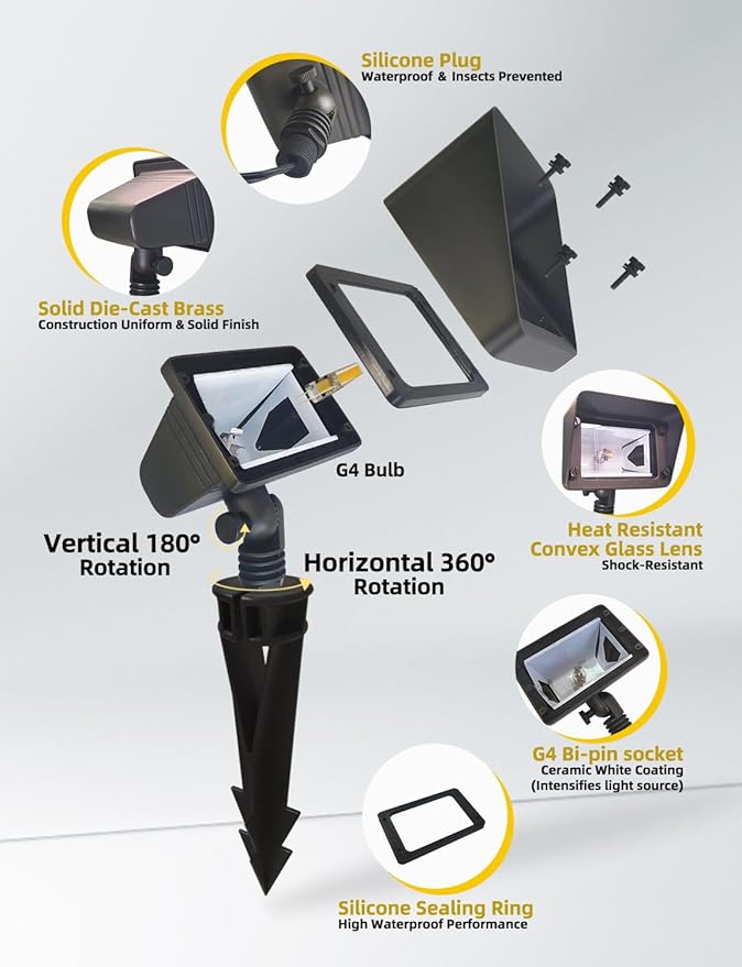 COLOER Brass Flood Lights with 4W 2700K LED G4 Bulb, 12V Low Voltage Landscape - Image 3