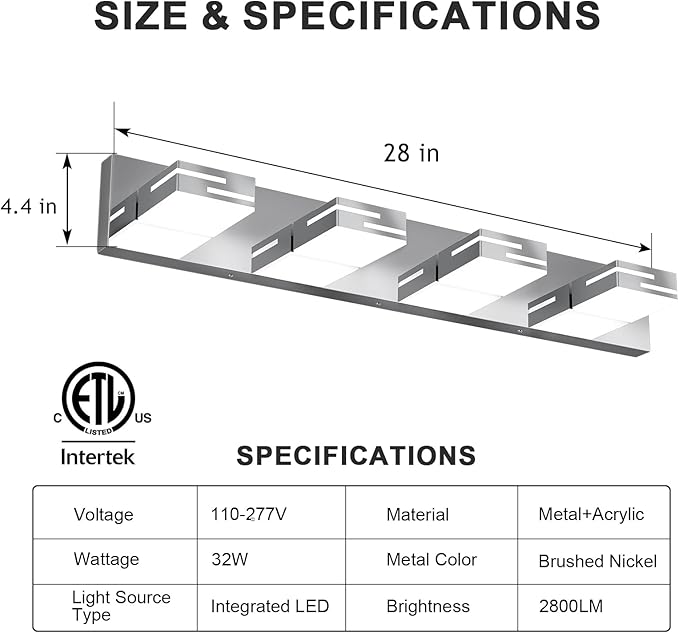 LED Modern Bathroom Vanity Light Fixtures, 4-Light 28-inch Dimmable Chrome - Image 3
