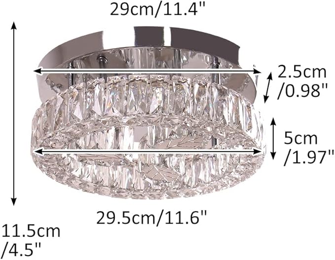 Finktonglan 11.6" Crystal Flush Mount LED Ceiling Light, 30W 6500K Cool White - Image 2