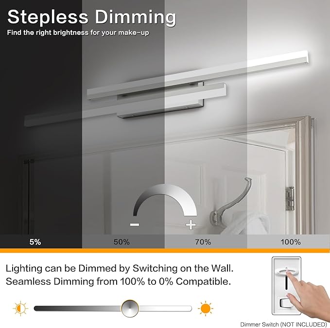 PRESDE 40" LED Bathroom Vanity Light, Modern Brushed Nickel Wall Bar Fixture - Image 3