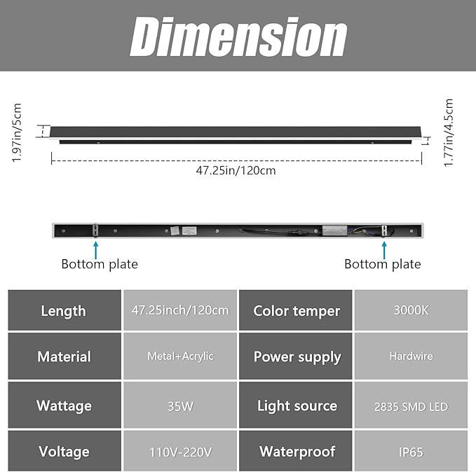 2 Pack 47.25inch Long Outdoor LED Wall Lights 35W Black 3000K Warm White Porch - Image 3
