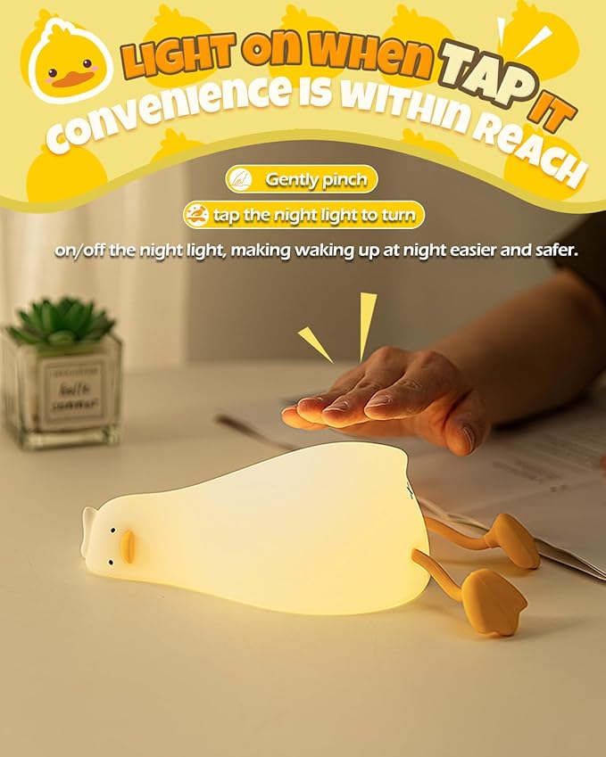 Cute Duck Night Light, Animal Lamp, Food Grade Silicone, Rechargeable, 3 Level - Image 2