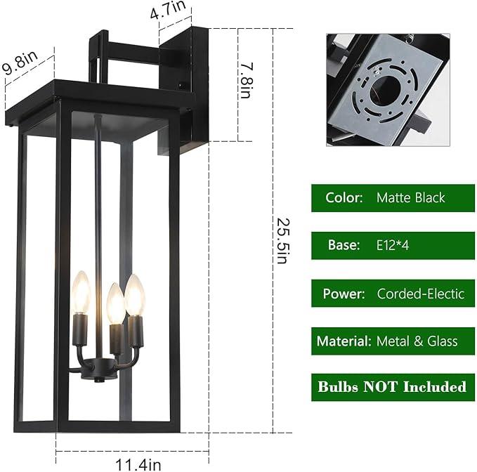 tewei 26IN Large Size Outdoor Wall Lantern Exterior Waterproof Wall Sconce - Image 5