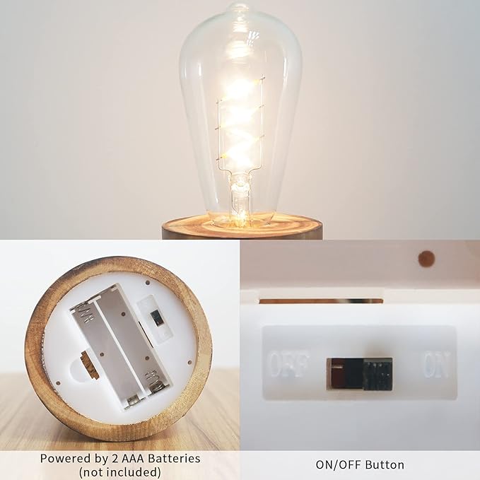 YiShine Battery Operated Table Lamp Wood Night Light Decorative Table Light - Image 3
