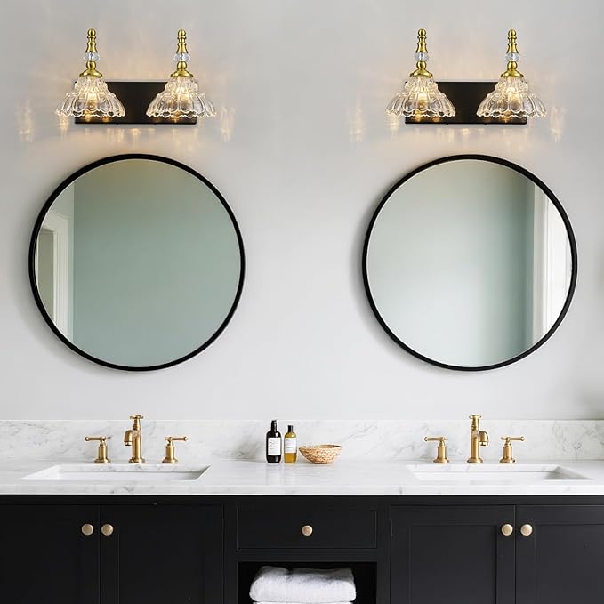 Vintage Bathroom Vanity Light, 2-Light Black Gold Vanity Lighting Fixture - Image 6