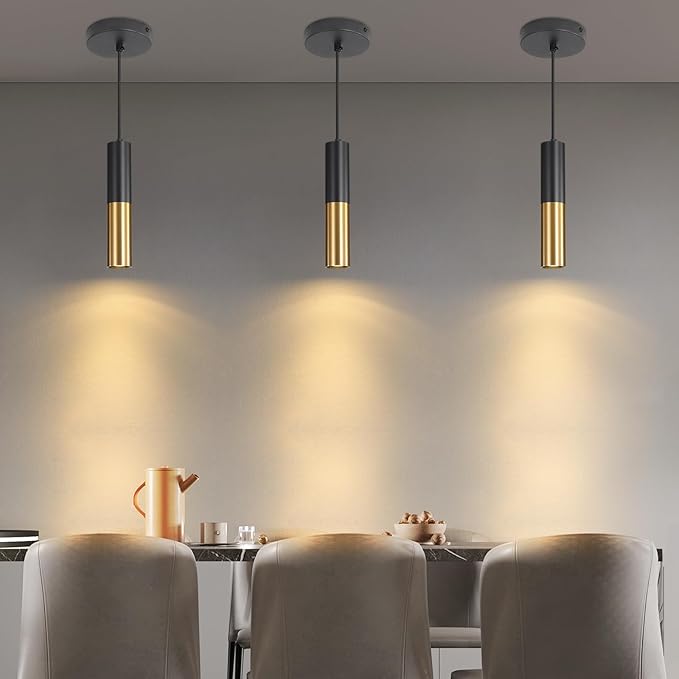 2 Pack Modern Black and Gold LED Pendant Lights, Minimalist Linear Hanging Light - Image 7