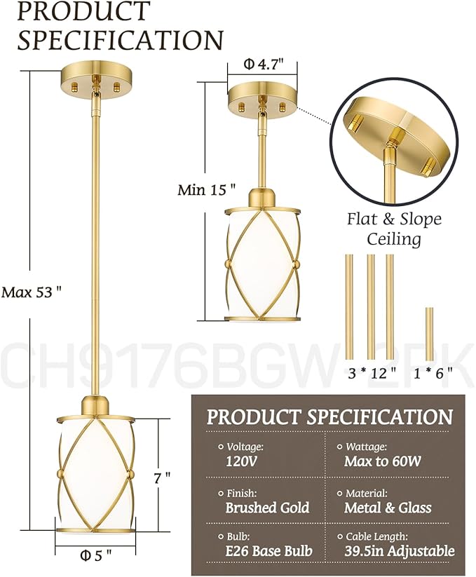 Brushed Gold Pendant Lights Kitchen Island, Modern 2 Pack Pendant Light - Image 3