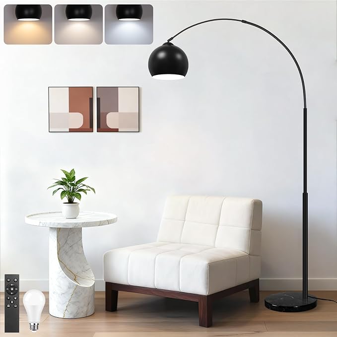 77” Arc Floor Lamp for Living Room, Upgraded Black Standing Lamp by Bairth