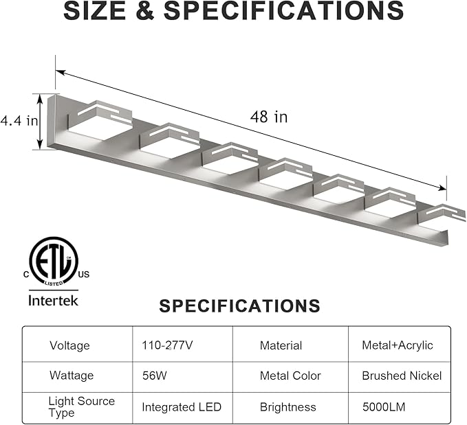 LED Modern Bathroom Vanity Light Fixtures, 7-Light 48-inch Dimmable Brushed - Image 3