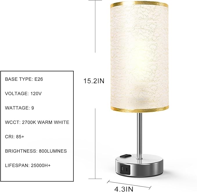Table Lamp for Bedroom with Touch Control, Bedside Lamp with USB C+A Charging - Image 7