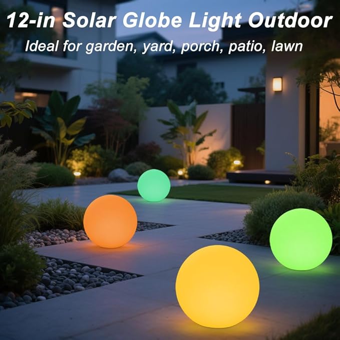 12 Inch Solar Glowing Ball Light Outdoor, Solar Garden Globe Light w/Remote - Image 7