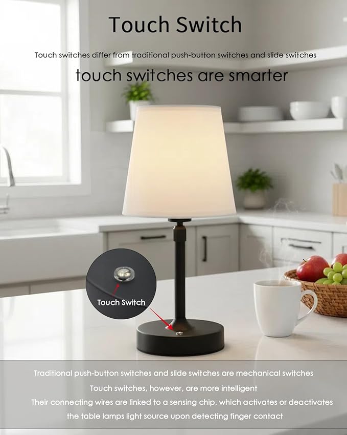 Cordless Table Lamp Rechargeable Touch Black Mini Small Lamp Adjustable Height - Image 3