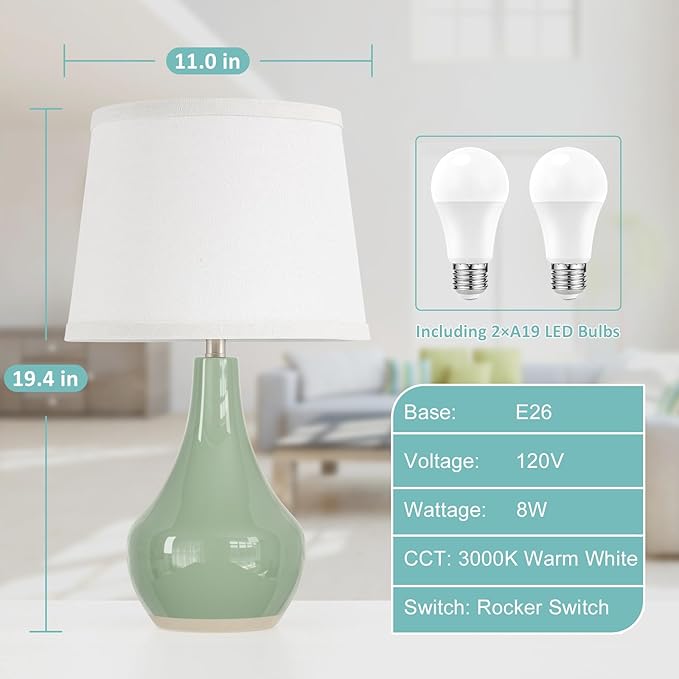 Seealle Modern Green Table Lamps Set of 2 - Image 6