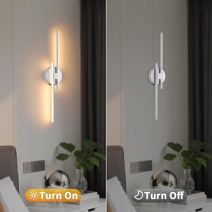 Rechargeable Battery Operated Wall Sconce Set Of Two, Chrome Wireless LED Wall - Image 7