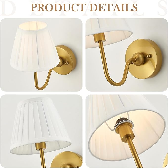 Set of Two Modern Wall Sconces Brass Frabic Wall Lights Contemporary Classic - Image 7