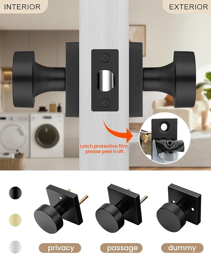 Haidms Matte Black Door Knobs Passage, Heavy Duty Square Matte Black Hall and - Image 4