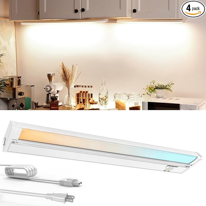24" 4Pack Hardwired Under Cabinet LED Light Plug in, 16W 1200LM, Rotatable 45° by HOME
