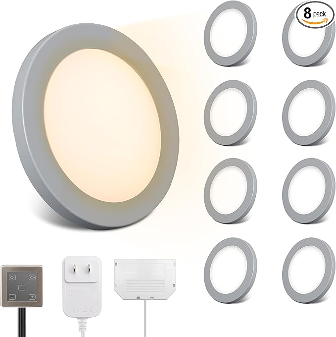 V4light LED Puck Lights 8 Pack, 6mm Ultra-Thin Plug in Under Cabinet Lighting by V4light