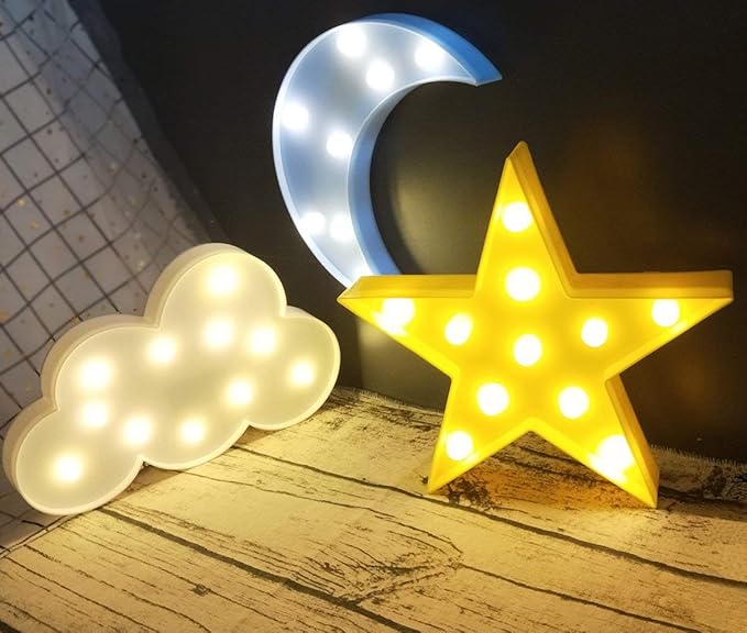 3PCS Decorative LED Crescent Moon Cloud and Star Night Lights Lamps Marquee by Wanxing