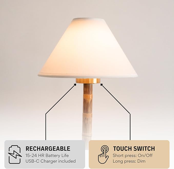 Bamboo Cordless LED Table Lamp – Rechargeable 24-Hour Battery, Dimmable Warm - Image 6