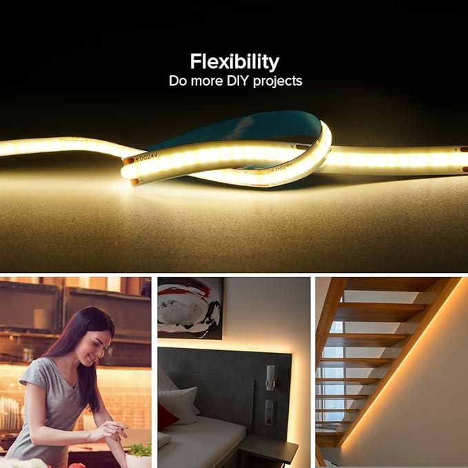 16.4FT COB LED Strip DC12V Warm White Flexible High Density Uniform Bright - Image 5