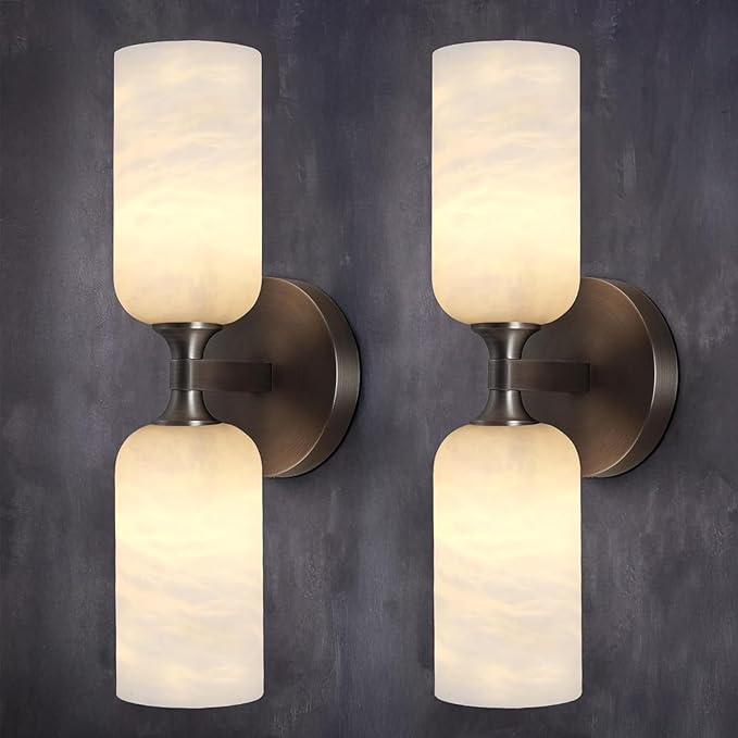 14in Modern Spanish Natural Marble Bathroom Vanity Sconces, Alabaster Wall by Sucelating