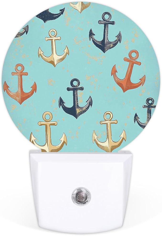 Round Night Lights Ocean Nautical Anchor LED Nightlight Plug in Dust to Dawn - Image 2